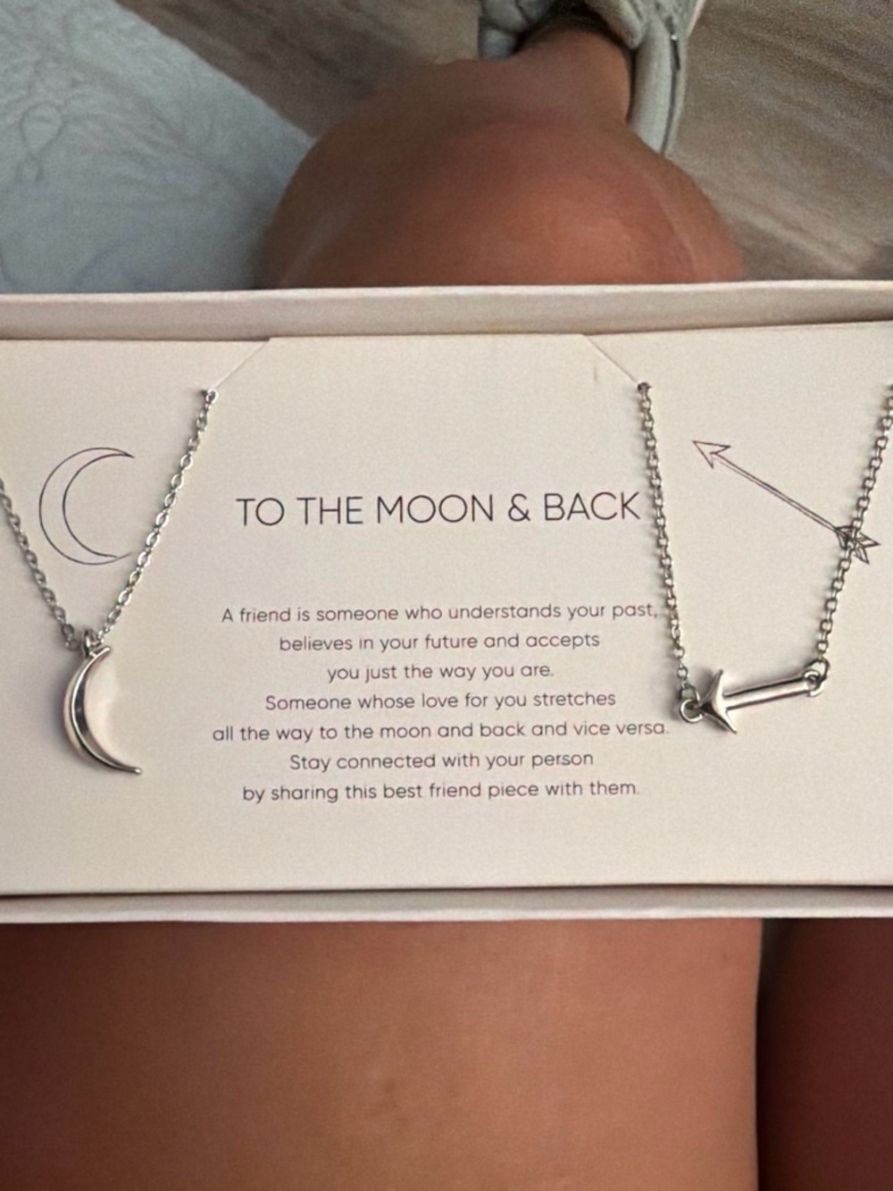 To The Moon & Back Best Friend Silver Crescent & Arrow Necklace Set